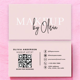 QR Code Makeup Artist Blush Pink Social Media Business Card