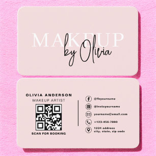 QR Code Makeup Artist Blush Pink Social Media Business Card