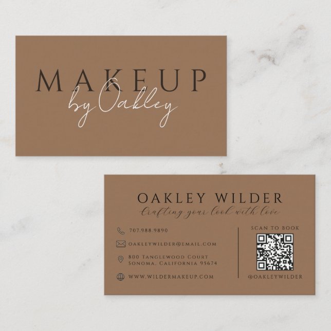 QR Code Makeup Artist Dark Terracotta Business Card (Front/Back)