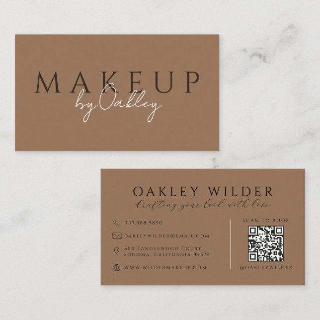 QR Code Makeup Artist Dark Terracotta Business Card (Front/Back)