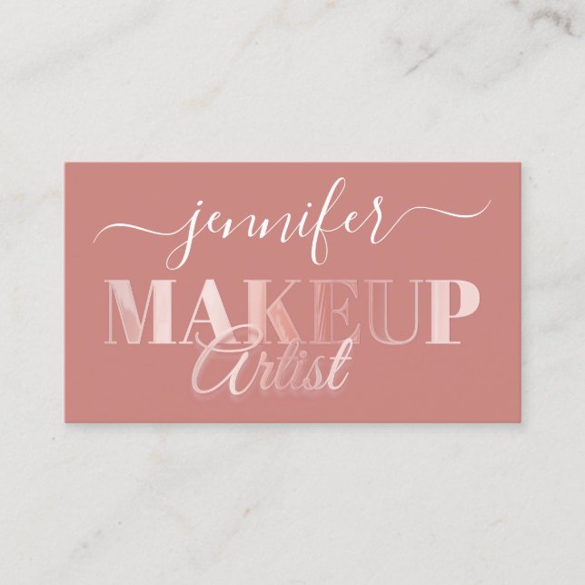 QR Code Makeup Artist Gold Confetti Rose Powder Business Card (Front)