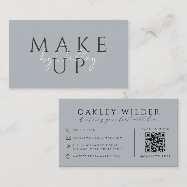 QR Code Makeup Artist Grey Business Card (Front/Back)