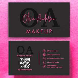 QR Code Makeup Artist Hot Pink Black Social Media Business Card