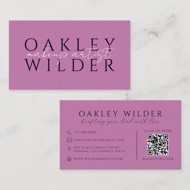 QR Code Makeup Artist Lilac Business Card (Front/Back)