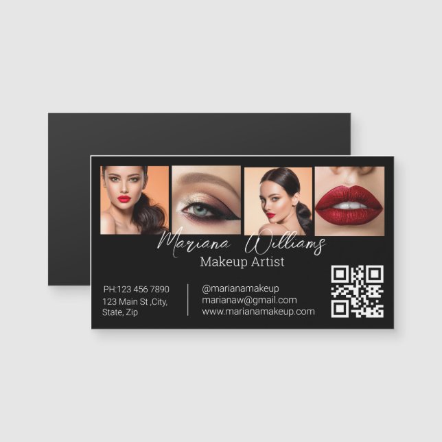 qr code makeup artist photos black business magnet (Front/Back)