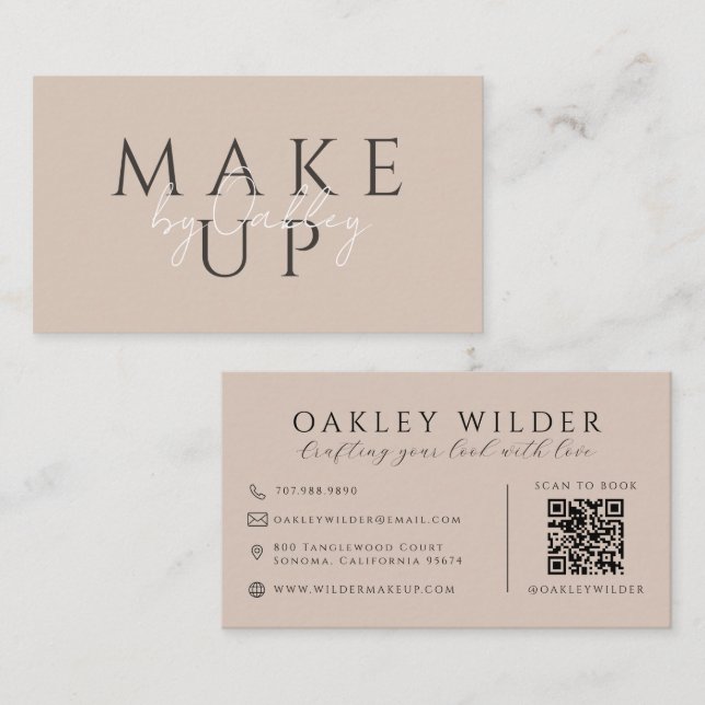 QR Code Makeup Artist Taupe Business Card (Front/Back)