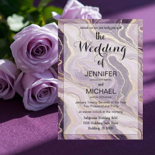 QR Code Marble Purple Modern Luxury Wedding Invitation
