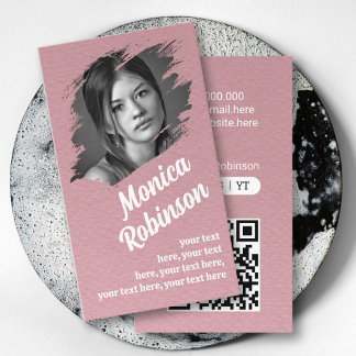 QR code matte rose pink frame custom photo Business Card