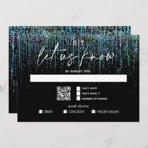 QR Code Meal Choice Modern RSVP Edgy Teal Glitter  Invitation