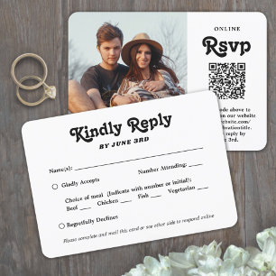 QR Code & Meal Options Retro Script Photo Wedding RSVP Card