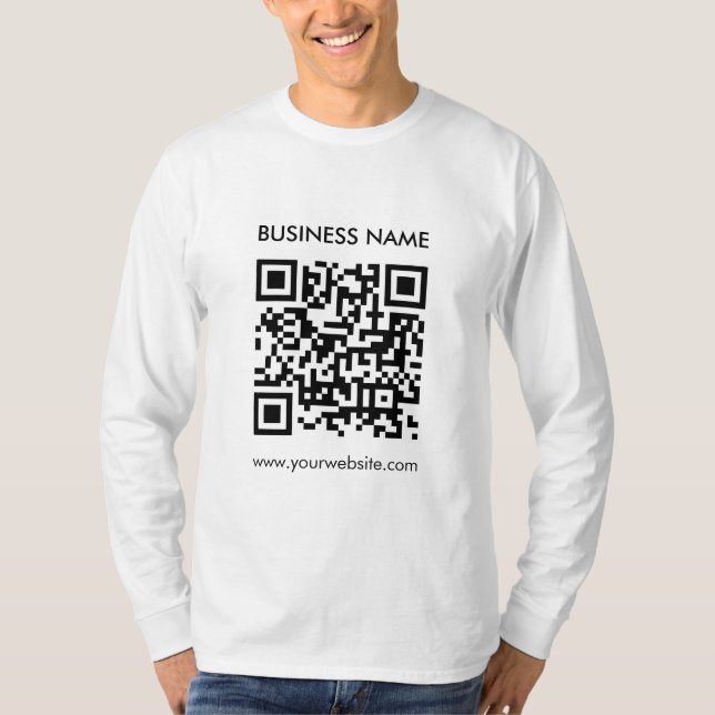 QR Code Mens Modern Elegant White Long Sleeve T-Shirt (Front)