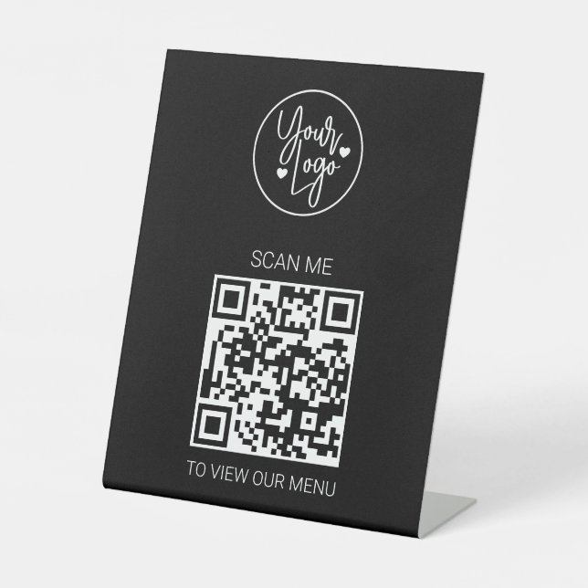 QR Code Menu Black Logo Modern Contactless Pedestal Sign (Front)