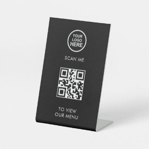 QR Code Menu Business Logo Contactless Modern Pedestal Sign
