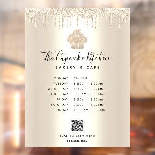 QR Code Menu Hours Cupcake Bakery Gold Glitter