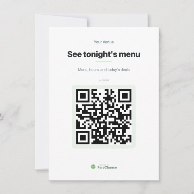 QR Code Menu Insert Card for Restaurants, Custom 4 (Front)