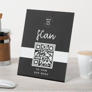 QR Code Menu Logo Black Contactless Modern Pedestal Sign