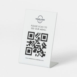 QR Code Menu Logo Contactless Modern Cafe Pedestal Sign