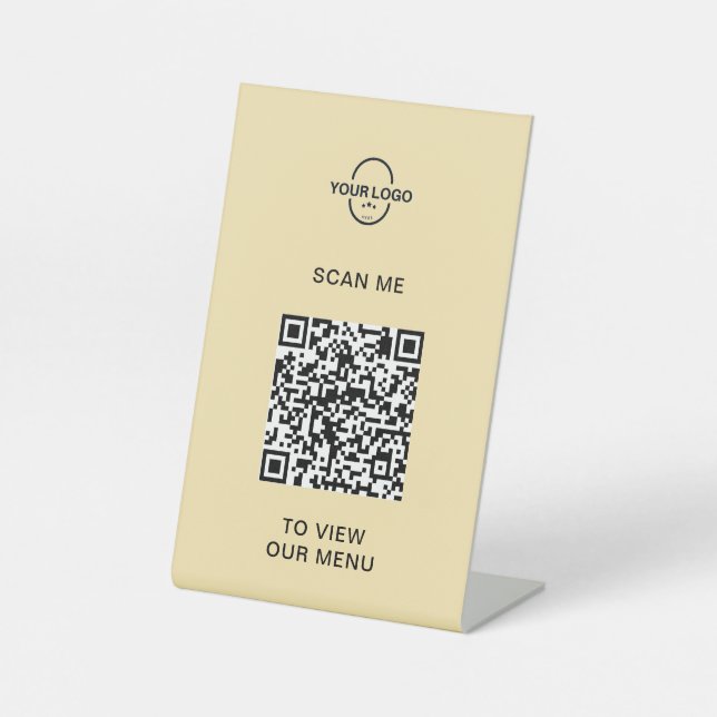 QR Code Menu | Logo Contactless Modern Pedestal Si Sign (Front)
