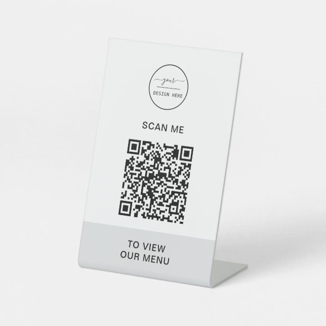 QR Code Menu | Logo Contactless Modern Pedestal Si Sign (Front)