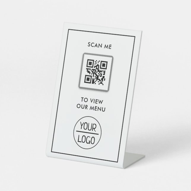 QR Code Menu | Logo Contactless Modern Pedestal Si Sign (Front)