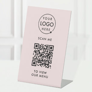 QR Code Menu   Logo Contactless Modern Pink Pedestal Sign
