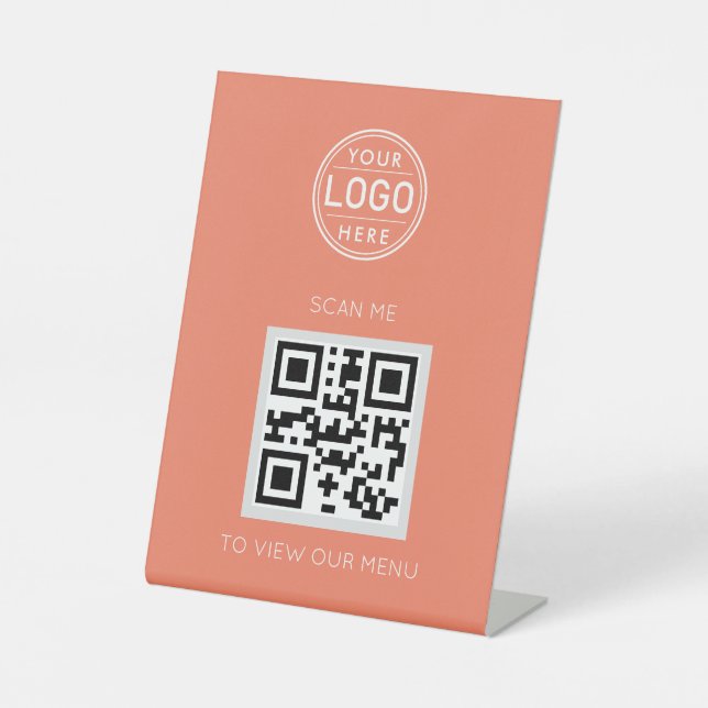 QR Code Menu Logo Modern Pink Pedestal Sign (Front)