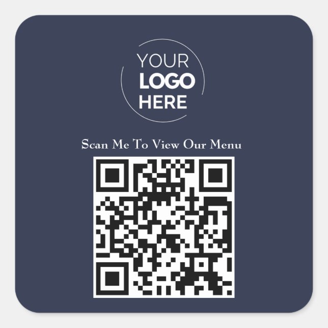 QR Code Menu | Logo Navy Blue Contactless Modern Square Sticker (Front)
