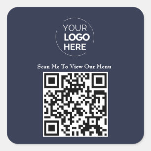 QR Code Menu   Logo Navy Blue Contactless Modern Square Sticker