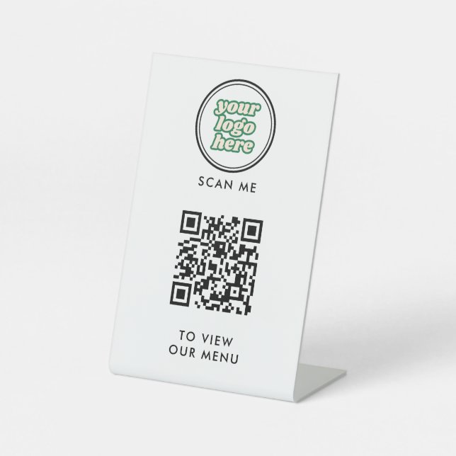 QR Code Menu | Logo  white Contactless Modern Pedestal Sign (Front)