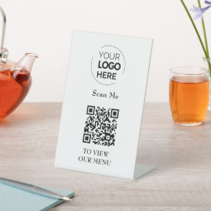 QR Code Menu Logo White Contactless Modern Pedestal Sign