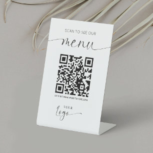 QR Code Menu Modern Logo Contactless Restaurant Pedestal Sign