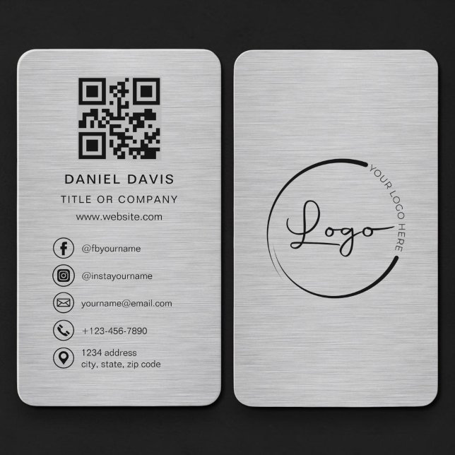 QR Code Metallic Company Logo  Business Card (Creator Uploaded)