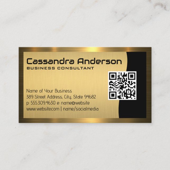 QR Code / Metallic Gold Border Business Card (Front)
