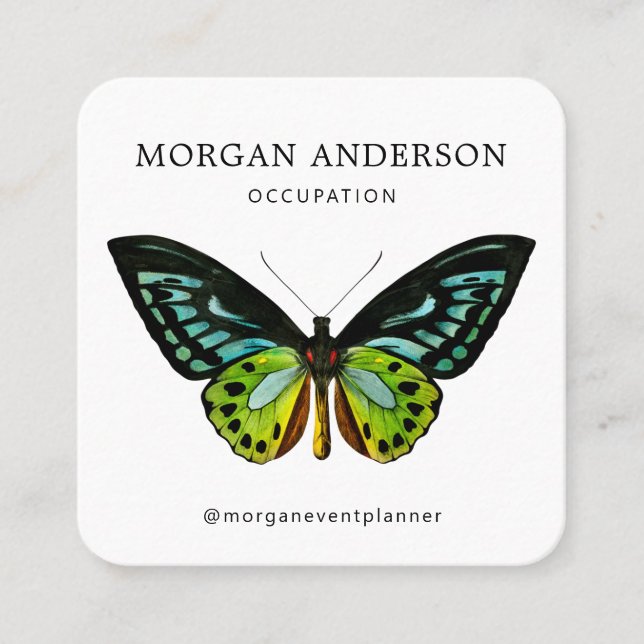 QR Code Minimal Butterfly  Square Business Card (Front)