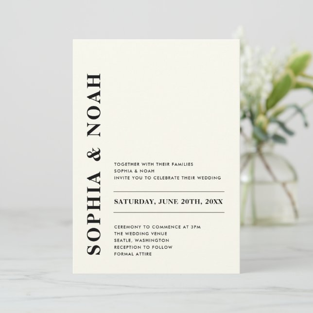 QR Code Minimal Modern Ivory Wedding Invitation (Standing Front)