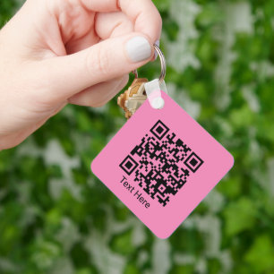 QR Code Minimal Simple Girly Blush Pink with Text Key Ring