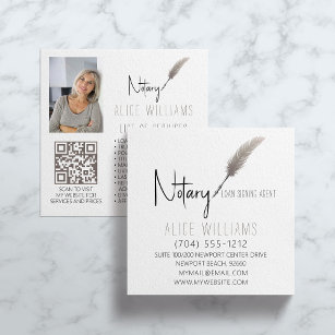 QR Code Minimalist Beige & White Notary Photo Square Business Card