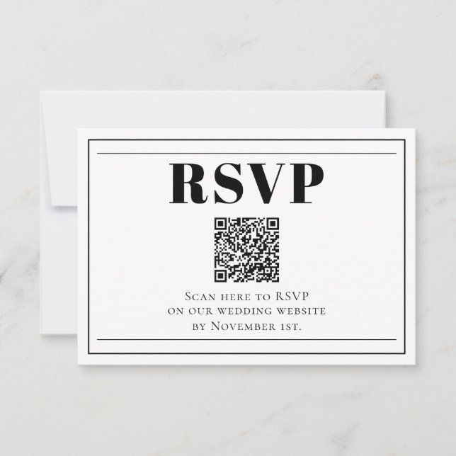 QR Code Minimalist Black and White RSVP Card (Front)