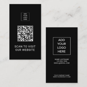 QR Code Minimalist Black Custom Logo Networking Business Card