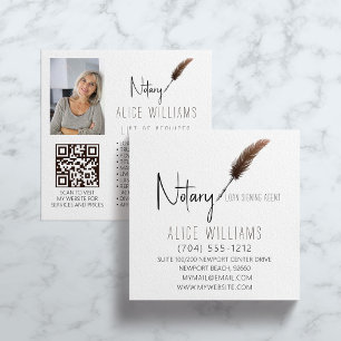 QR Code Minimalist Brown & White Notary Photo Square Business Card
