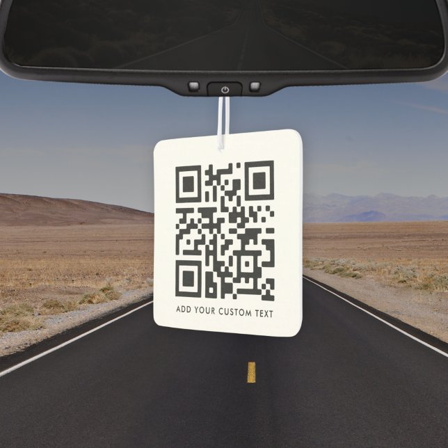 QR Code Minimalist Clean Simple White Custom Text Car Air Freshener (Versatile air freshener template with interactive QR code & text for business or personal use.)