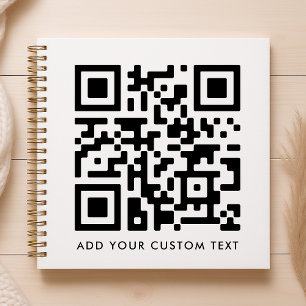 QR Code Minimalist Clean Simple White Custom Text Notebook