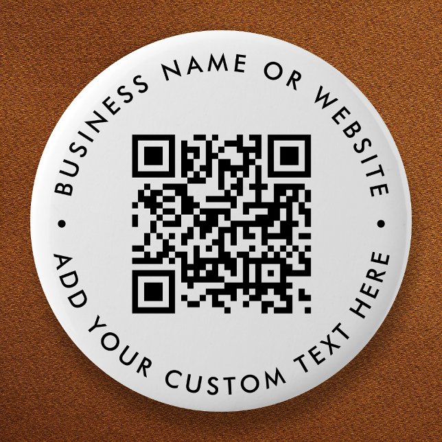 QR Code Minimalist Clean Simple White Round 6 Cm Round Badge (Interactive editable QR code budget button pins to promote your business, products or services.)