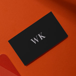 QR Code Minimalist Monogram Black Silver Grey Business Card