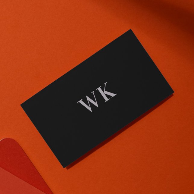 QR Code Minimalist Monogram Black Silver Grey Business Card (Creator Uploaded)