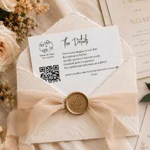 Qr Code Minimalist Monogram Wedding Details Enclosure Card