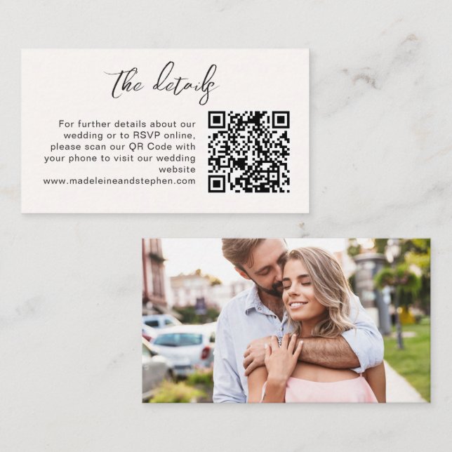 QR Code minimalist photo wedding website details Enclosure Card (Front/Back)