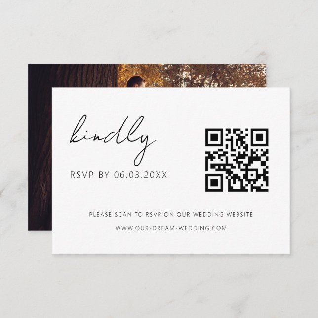 QR Code Minimalist RSVP Wedding Website Enclosure Card (Front/Back)
