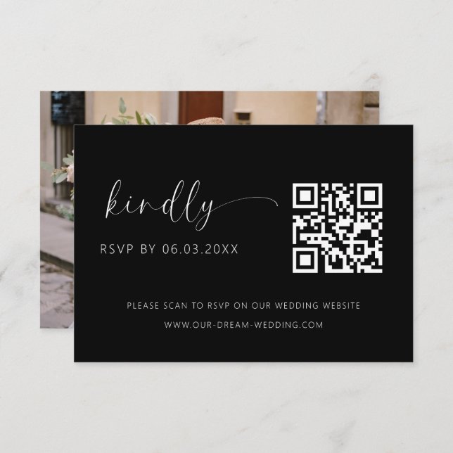 QR Code Minimalist RSVP Wedding Website Enclosure Card (Front/Back)