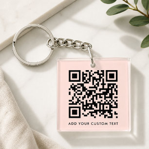 QR Code Minimalist Simple Blush Pink Custom Text Key Ring